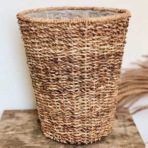 Wicker Basket Lined Trash Bin Planter